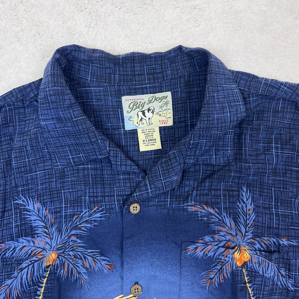 Vintage Big Dogs Men's Size XL Blue Hawaiian Shirt Dog Mixed Drinks‎ Cocktails - Picture 2 of 8